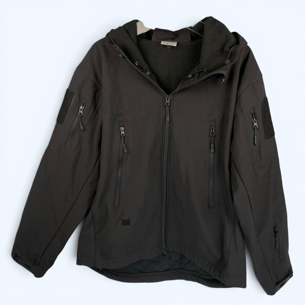 Tactical Softshell Hooded Fleece Jacket Men's Size Large Black